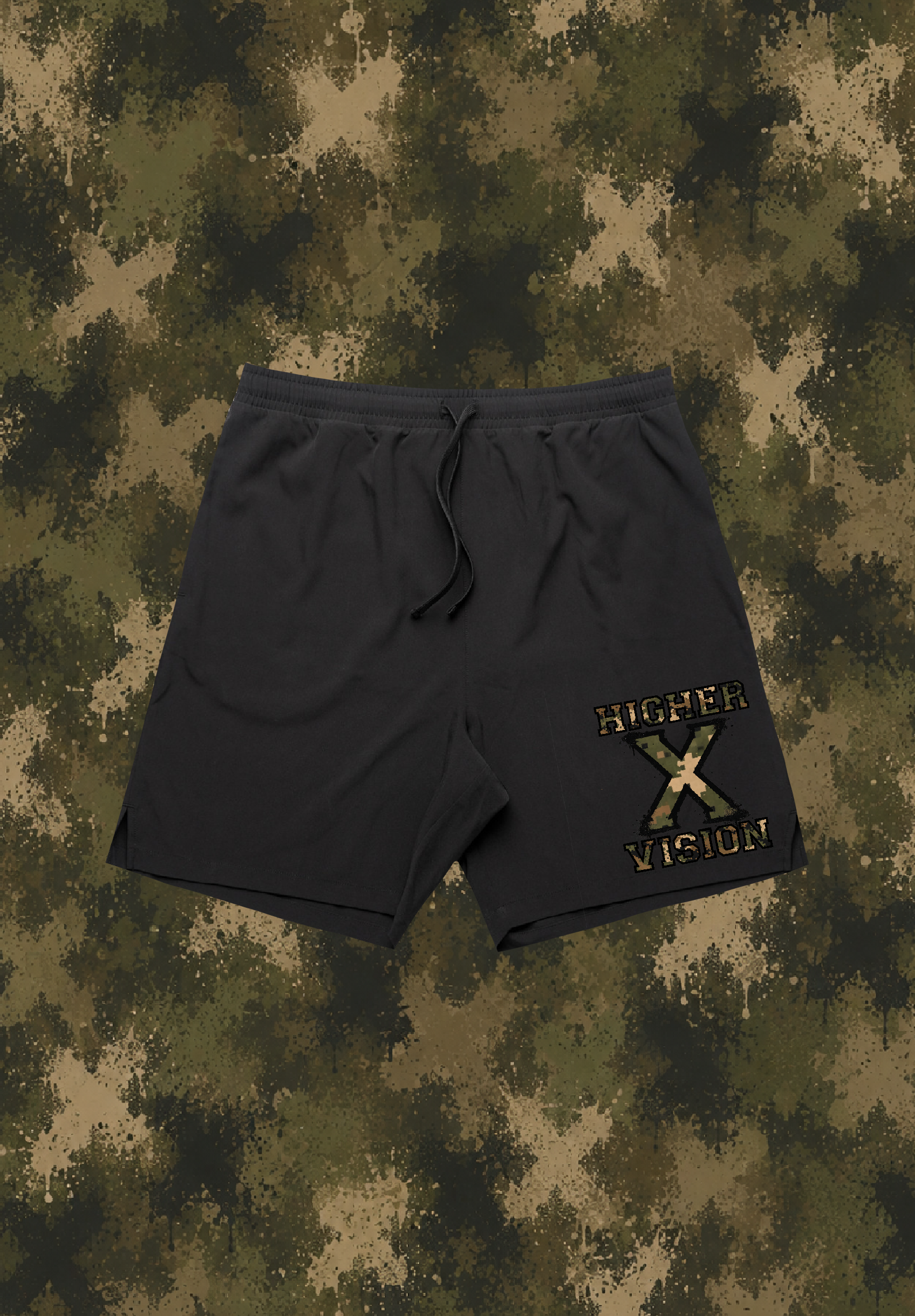 SHORTS 18” BLACK/CAMO X